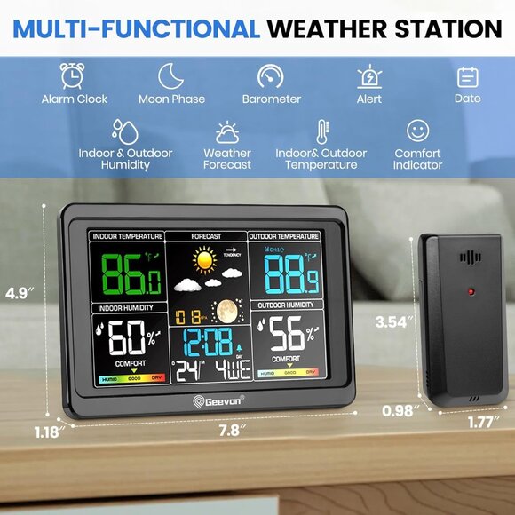 Wireless Indoor Outdoor Weather Station with Color Display, Digital Thermometer - Picture 8 of 9